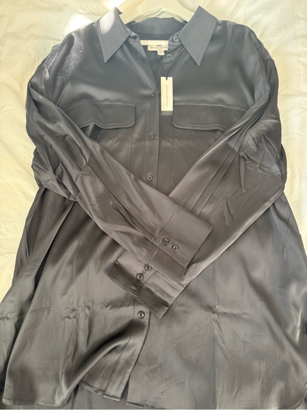 Banana Republic Black Silk Button-Down Shirt